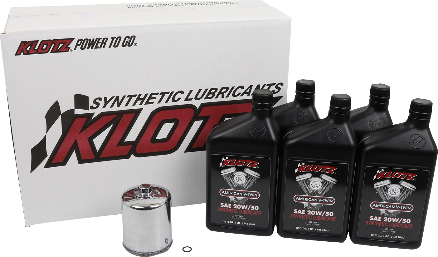 Klotz Synthetic 20W-50 Oil Change Kit 1999-2017 Harley Touring Softail Dyna