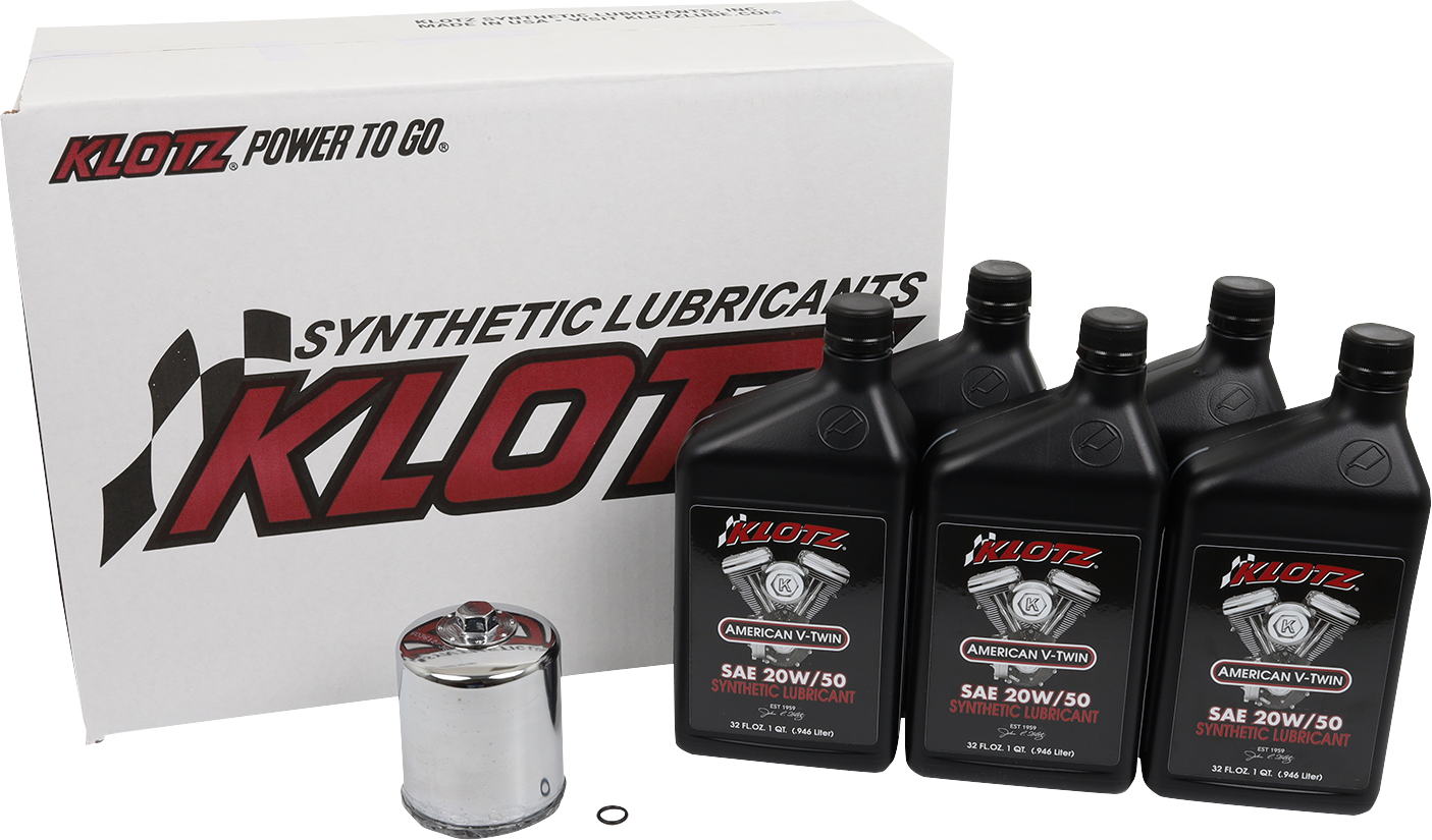 Klotz Synthetic 20W-50 Oil Change Kit 1998-2022 Harley Touring Softail Dyna