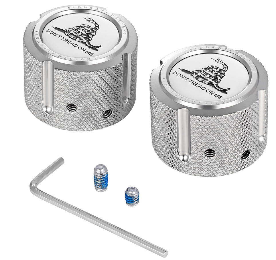 Figurati Designs Don't Tread Front Axle Nut Chrome Covers for 2002-2022 Harley