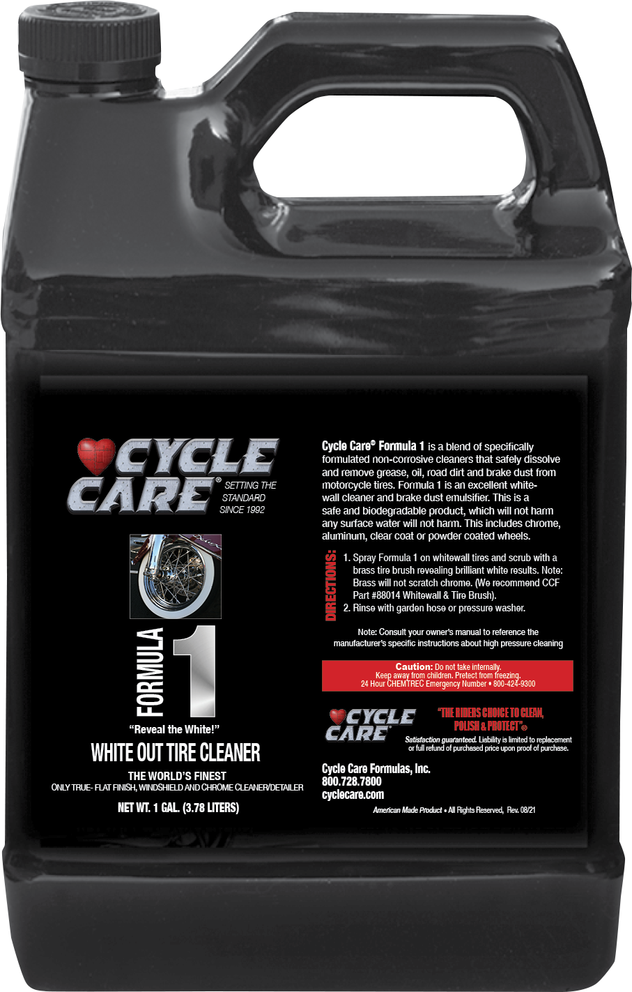 Cycle Care 1 Gal Formula 1 Motorcycle White Wall Tire Wheel Cleaner Spray Bottle