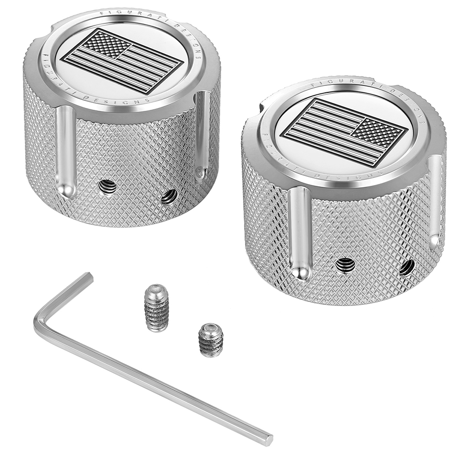 Figurati Designs American Flag Front Axle Nut Chrome Covers for 2002-2022 Harley