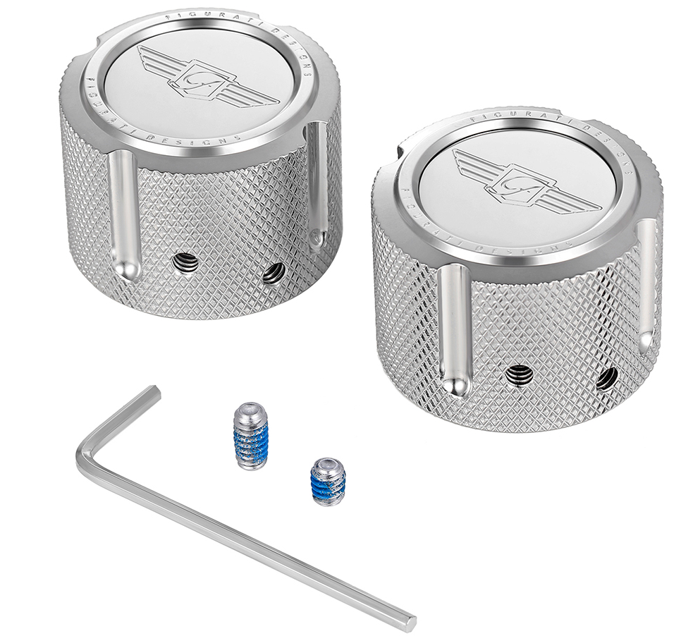 Figurati Designs Chrome Front Axle Nut Covers for 2002-2022 Harley Davidson