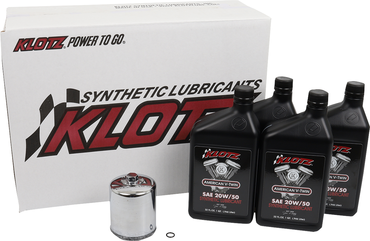 Klotz Synthetic 20W-50 Oil Change Kit 1984-2018 Harley Touring Softail Dyna