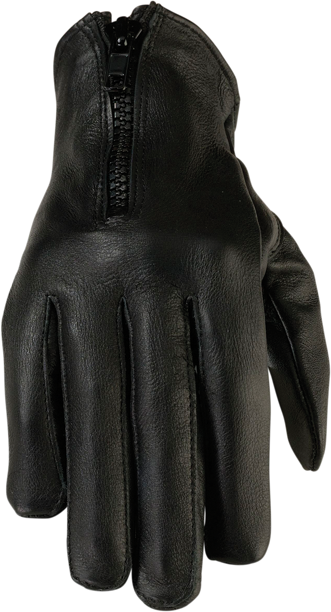 Z1R Womens 7MM Zipper Black Leather Motorcycle Biker Street Gloves