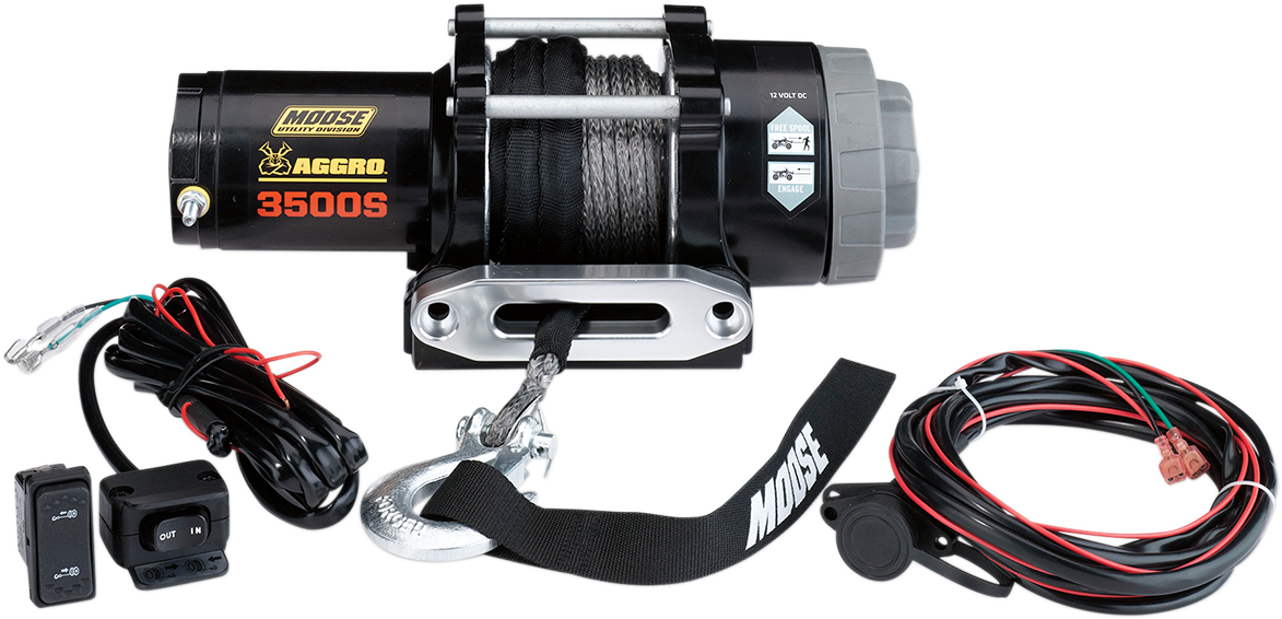 Moose Utility Aggro 3500 LB Universal ATV UTV Side by Side Synthetic Rope Winch
