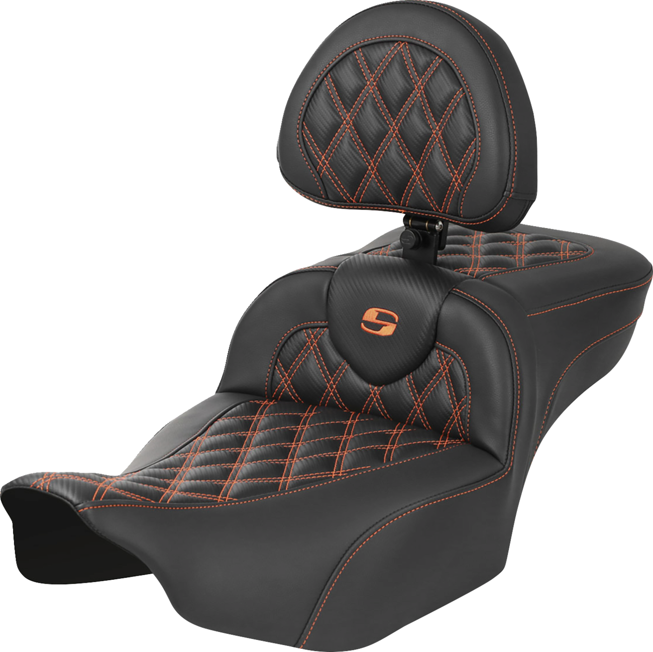 Saddlemen Roadsofa Orange Lattice Extended Seat w/ Backrest 23-24 Harley Touring