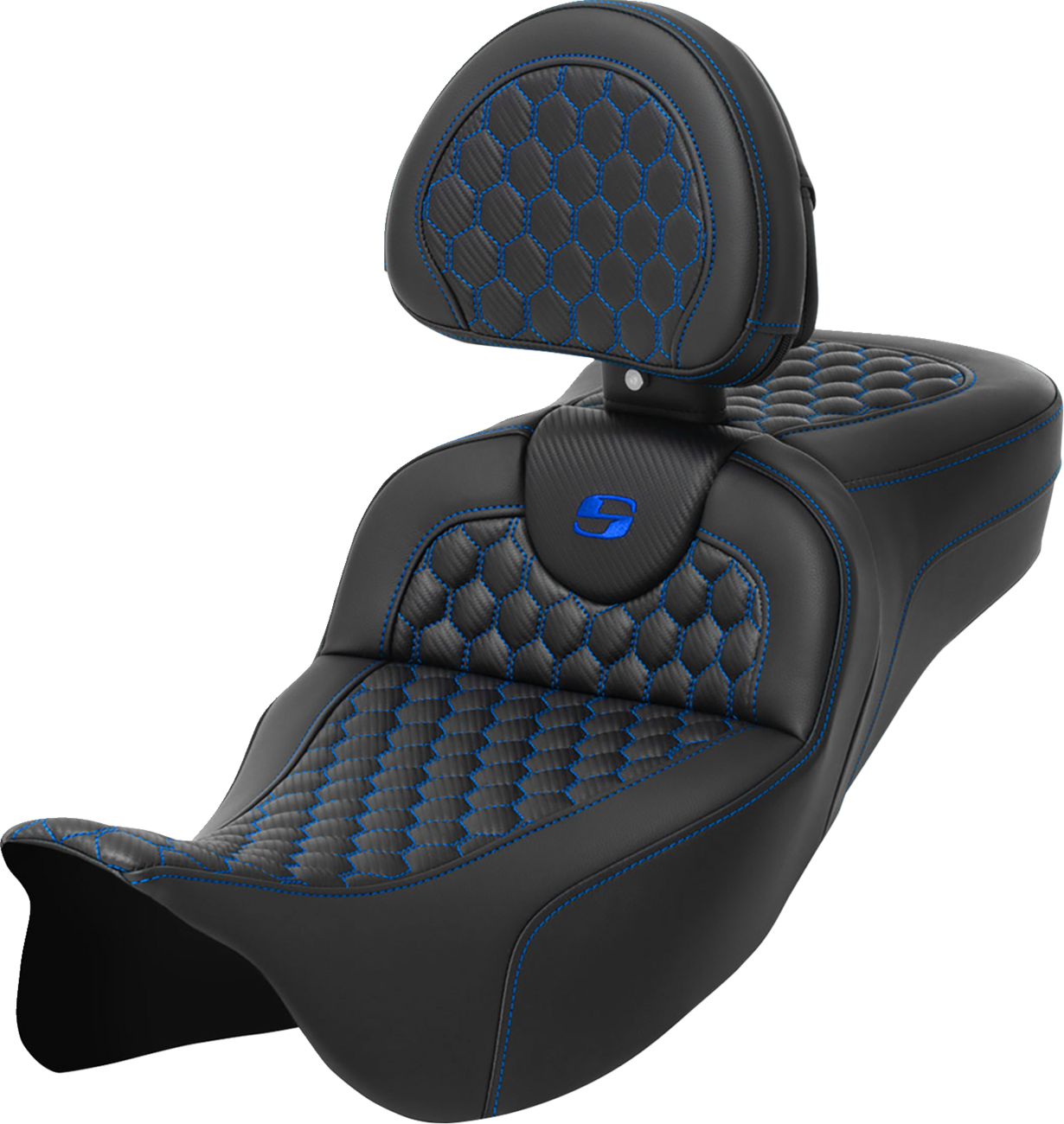 Saddlemen Roadsofa Blue Honeycomb Extended Seat & Backrest 08-24 Harley Touring