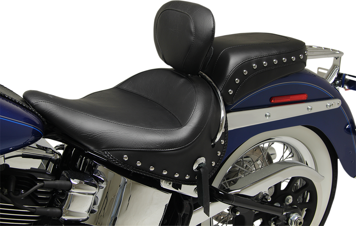 Mustang Wide Solo Motorcycle Seat & Backrest 2005-2017 Harley Softail Deluxe