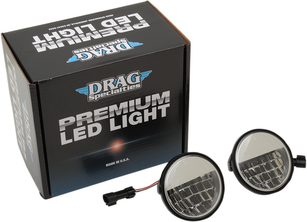 Drag Specialties Universal Chrome 4.5" LED Motorcycle Fog Passing Lights Harley