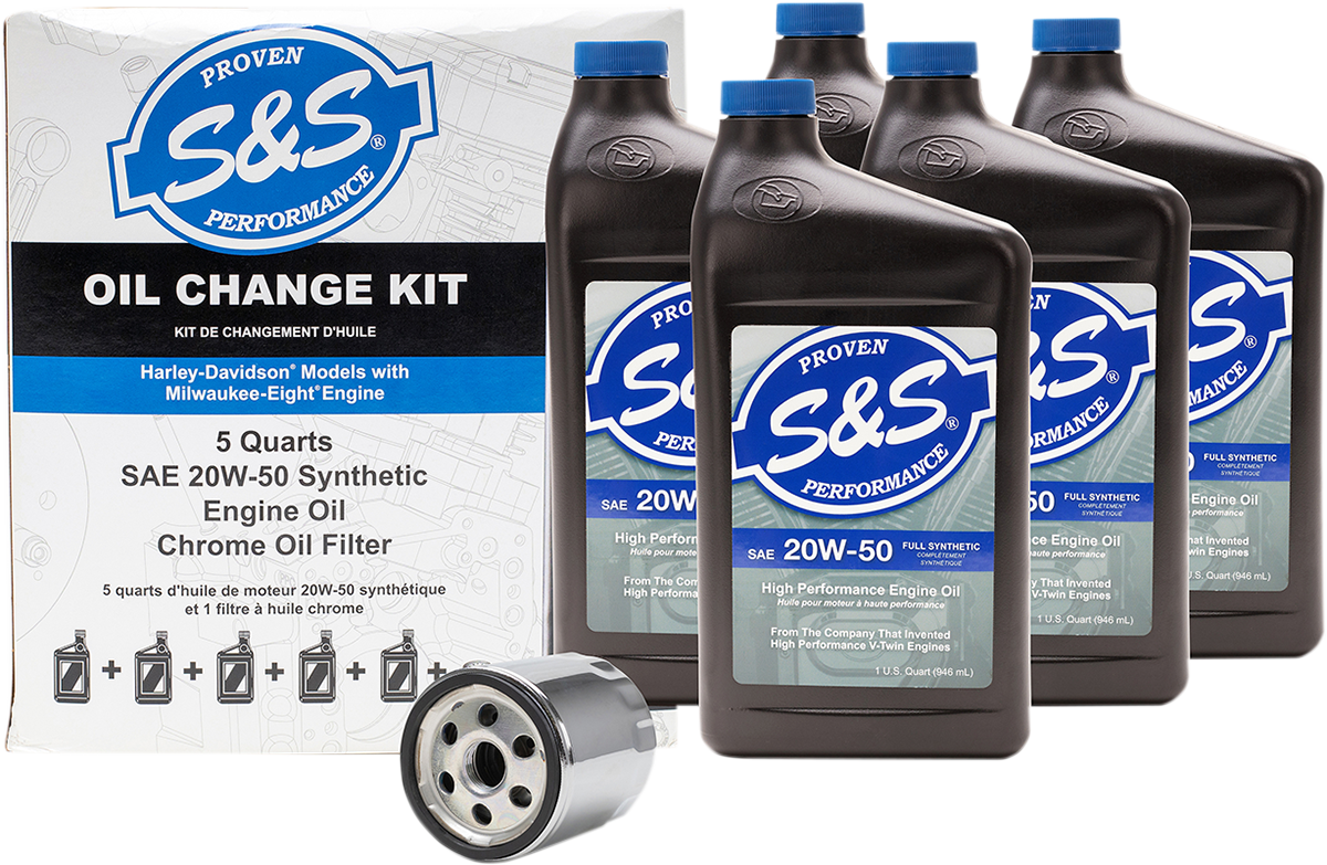 S&S 20W50 Synthetic Chrome Filter Oil Change Kit 2017-2022 Harley Touring FLHX