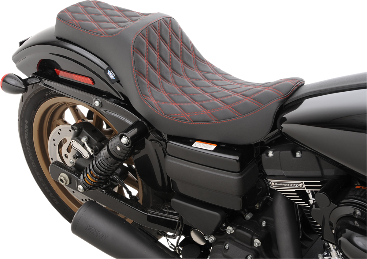 Drag Specialties Predator III Red Diamond Stitch 2-Up Seat 2006-2017 Harley Dyna