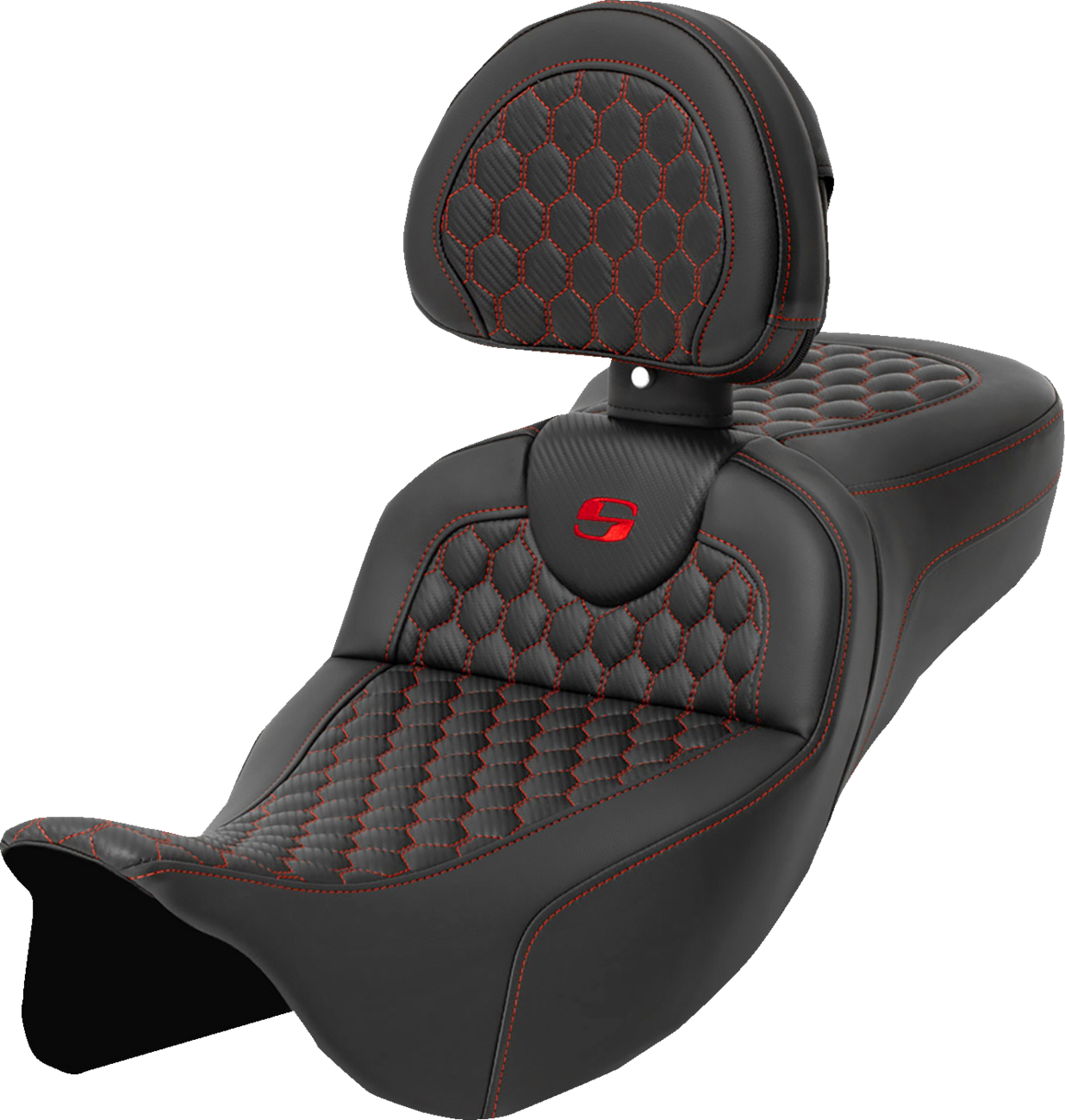Saddlemen Roadsofa Red Honeycomb Extended Seat & Backrest 2008-24 Harley Touring