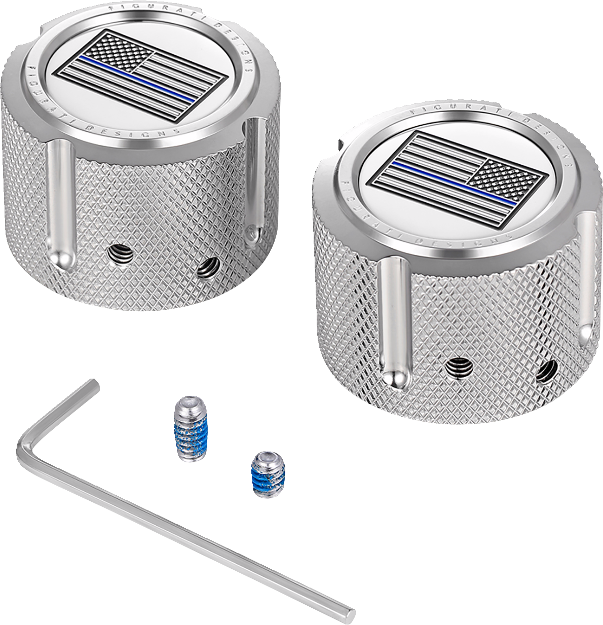 Figurati Designs Front Blue line Flag Axle Nut Chrome Covers for 2002-22 Harley