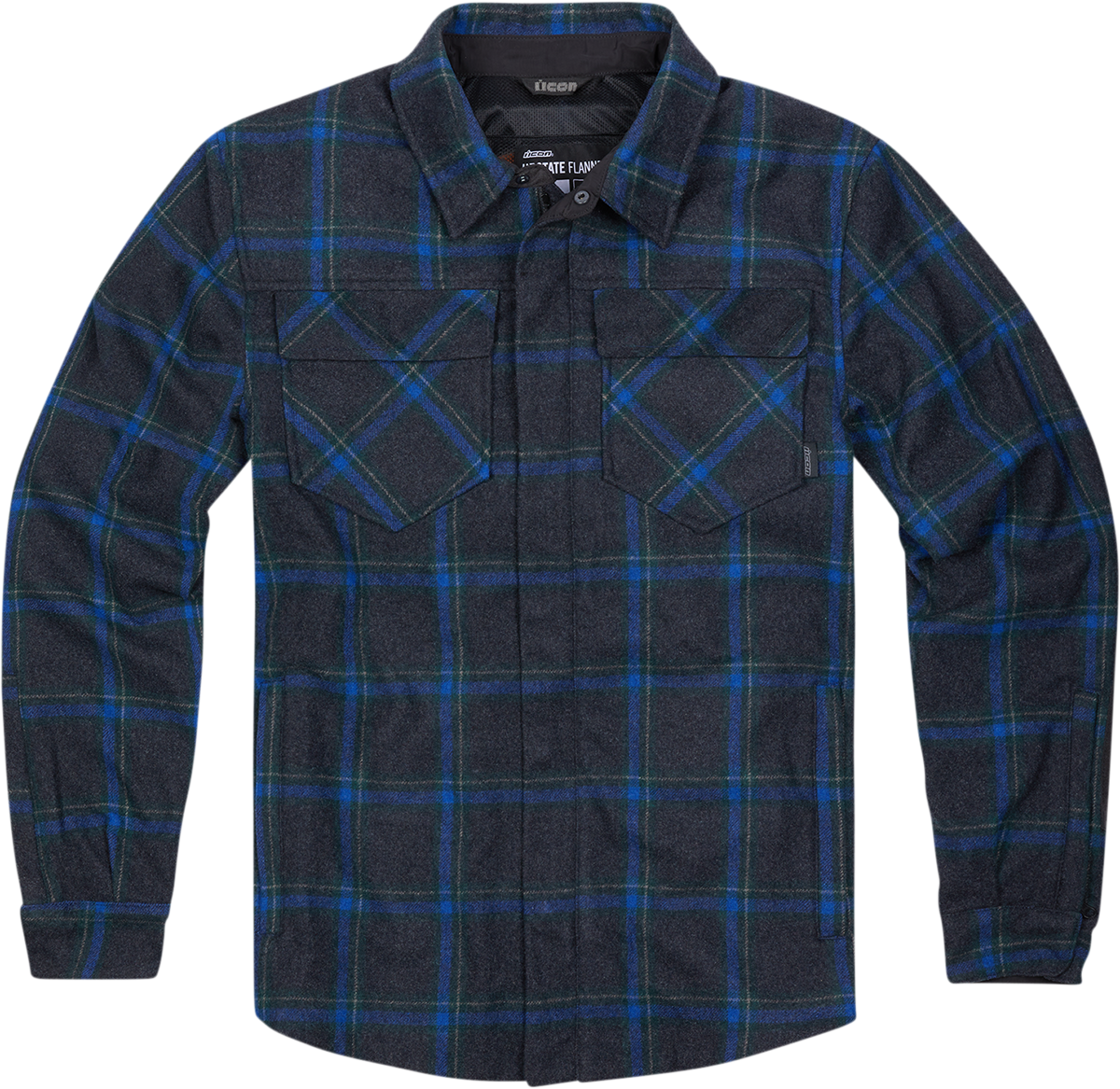 Icon Upstate Mens Blue Flannel Motorcycle Riding Casual Button Down Zipper Shirt
