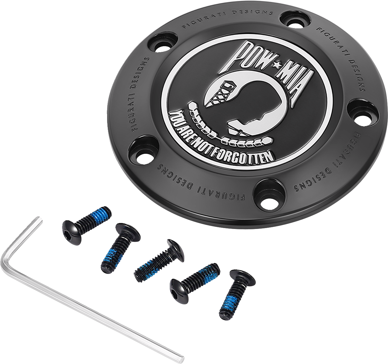 Figurati Designs POW-MIA Stainless Steel Black Timing Cover for 1999-2017 Harley