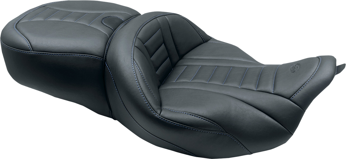 Mustang Deluxe Blue Stitching Touring Seat 2008-2023 Harley Electra Road Glide