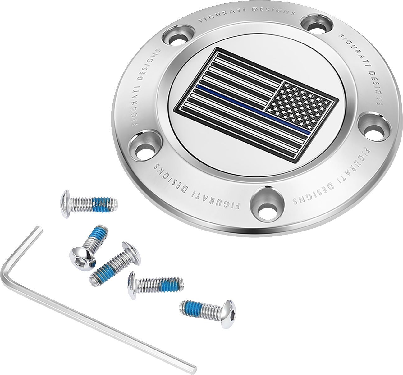 Figurati Designs Blue Line Flag Stainless Steel Timing Cover for 1999-17 Harley