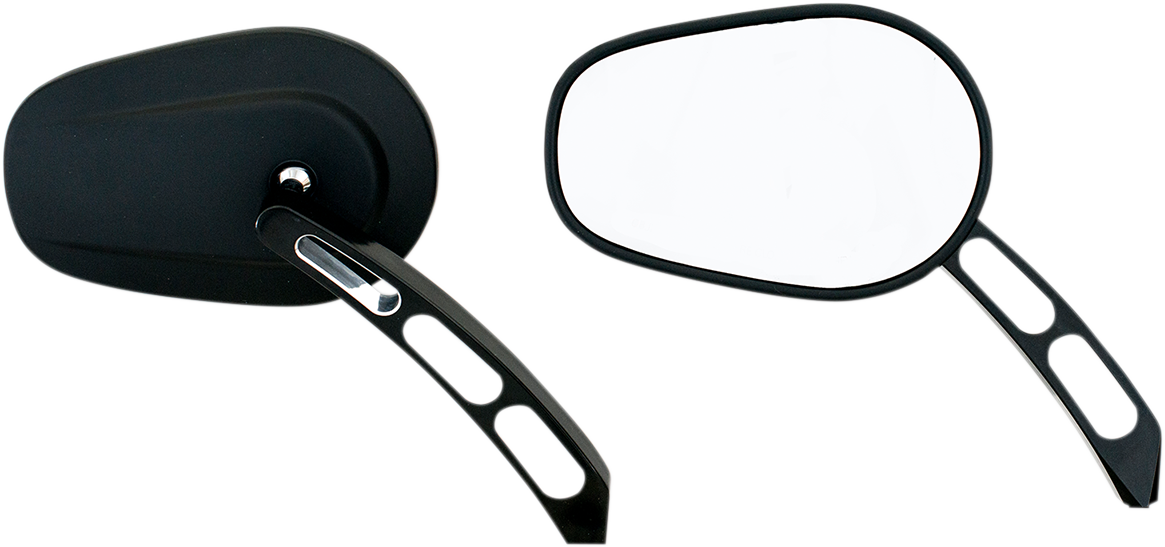 Rivco 6" Billet Black Pair Oval Handlebar Convex Mirror Set for Harley Street