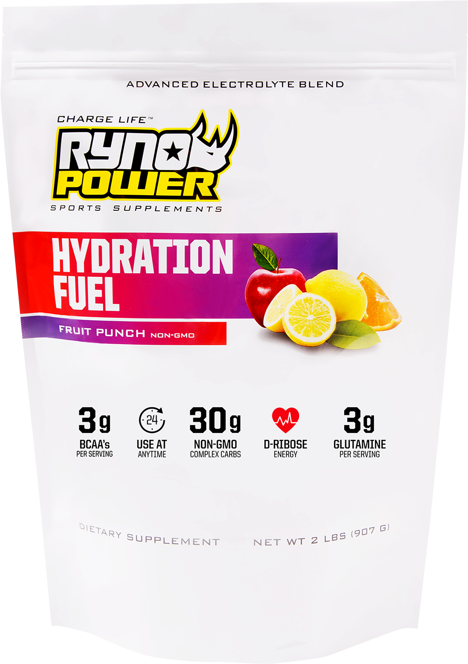 Ryno Power Hydration Fuel Electrolyte Fruit Punch Drink Mix HYD487 2 lbs.